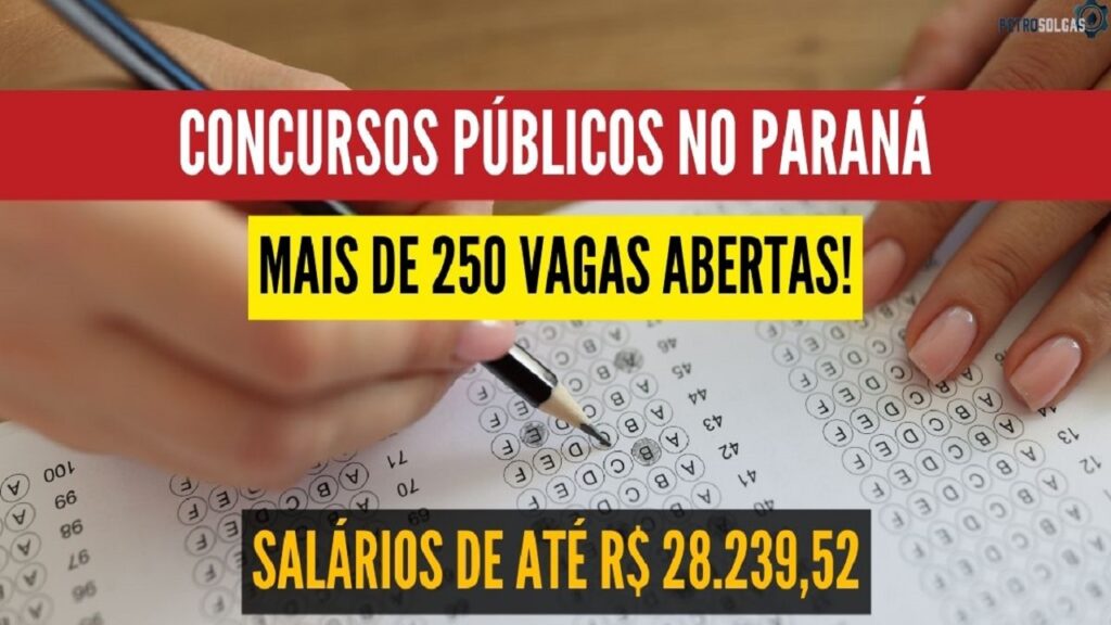 Mais de 250 vagas estão abertas em concursos públicos no Paraná para ensino fundamental, médio, técnico e superior. Há vagas para cozinheiras, motoristas, assistentes sociais e outros cargos