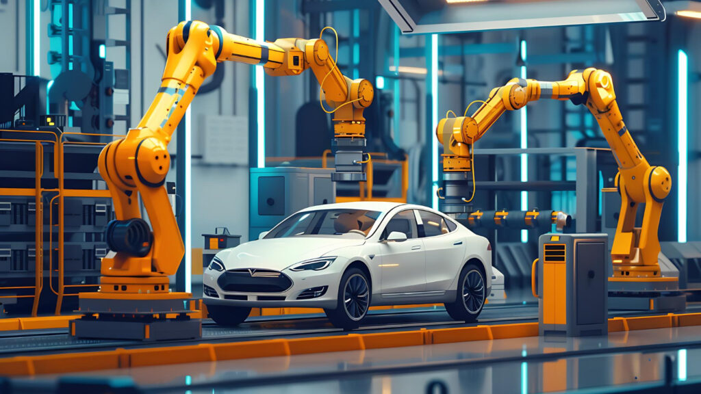 Elon Musk revela a Gigafactory de Berlin-Brandenburg, onde o robô Godzilla lidera a produção de veículos elétricos da Tesla.